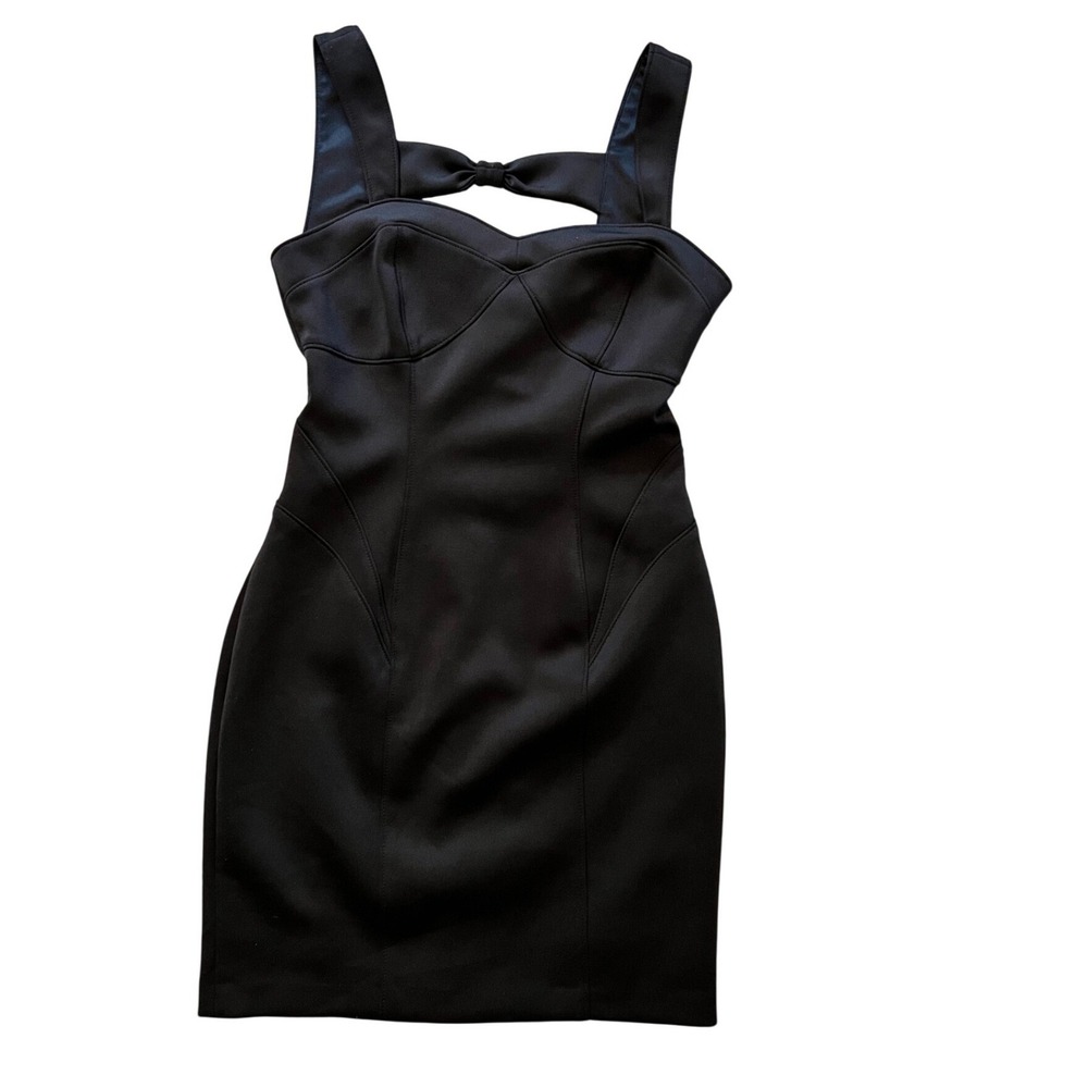 Guess‎ Black Bow Back Cutout Mini Dress Size 4 Bodycon LBD Scuba Sleeveless - Picture 3 of 15